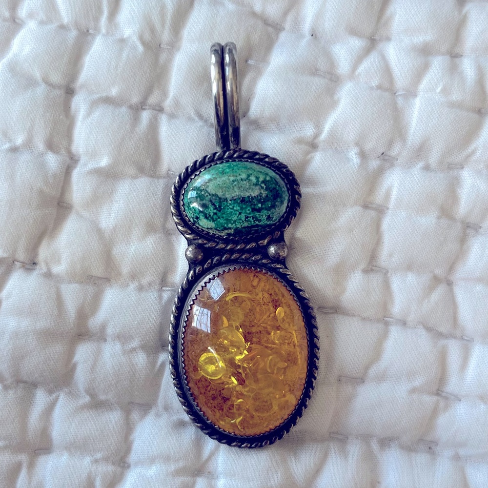 Ralph Lauren sterling silver amber and turquoise pendant.